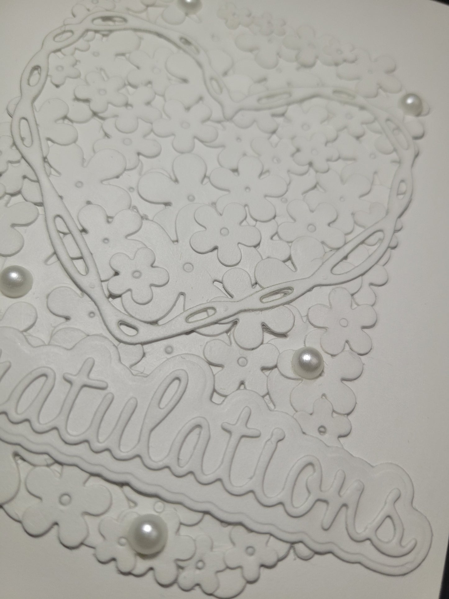 A6 Solid White Congratulations - Flower,Pearl and Hearts -Wedding/Engagement- blank card
