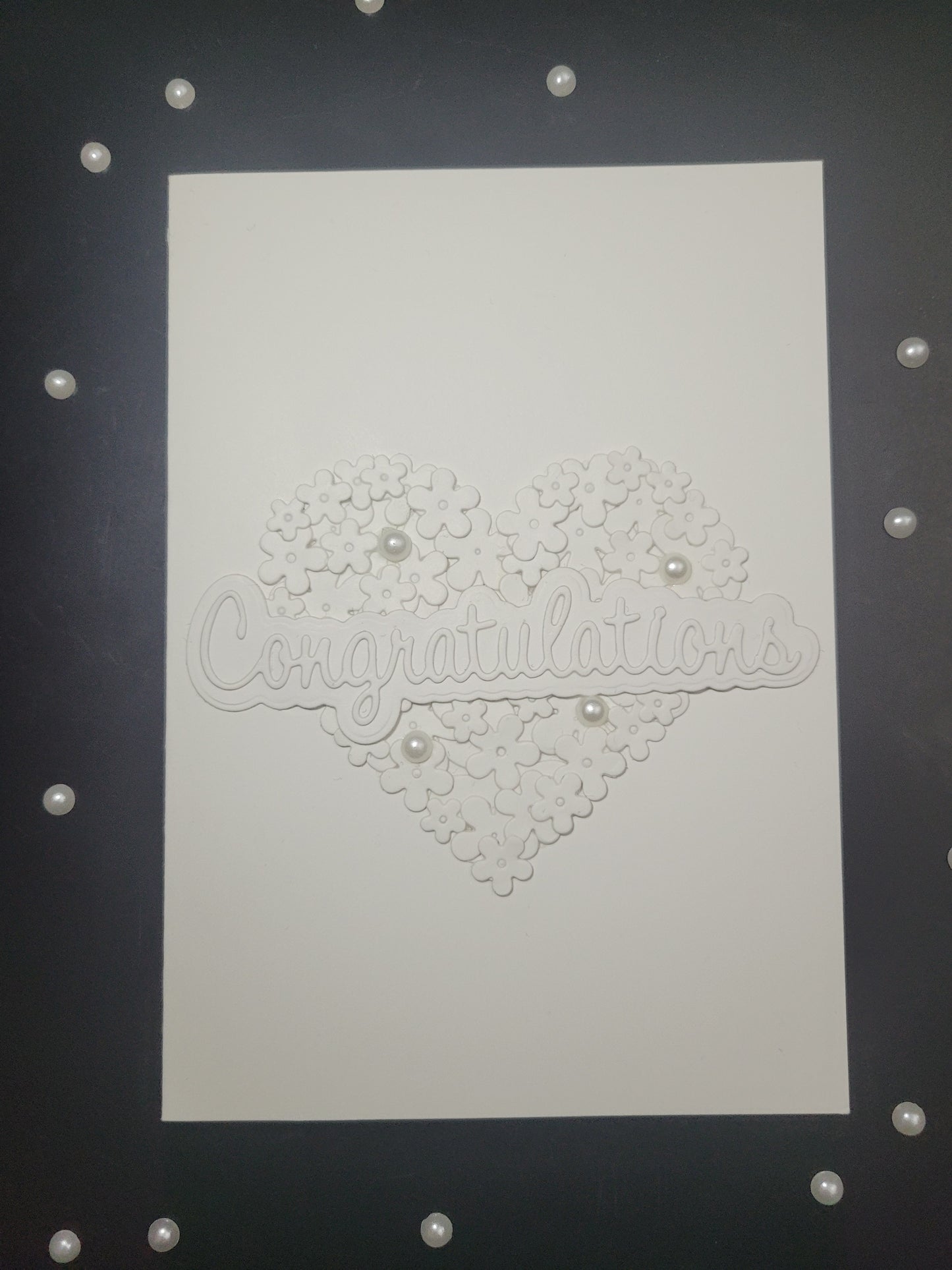 A6 Solid White Congratulations - Flower,Pearl and Hearts -Wedding/Engagement- blank card