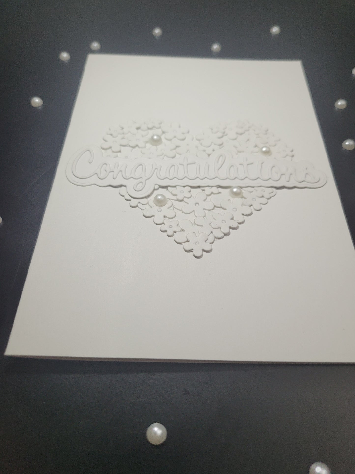 A6 Solid White Congratulations - Flower,Pearl and Hearts -Wedding/Engagement- blank card
