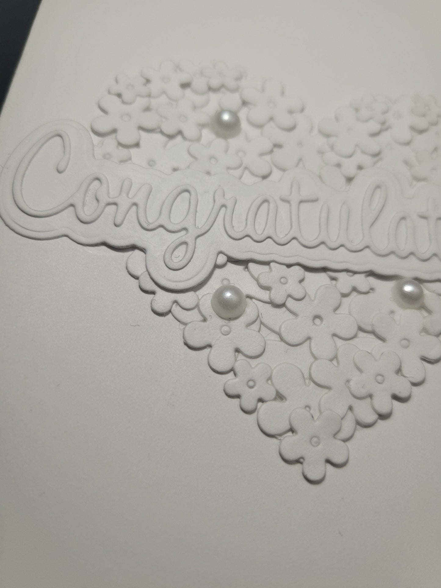 A6 Solid White Congratulations - Flower,Pearl and Hearts -Wedding/Engagement- blank card
