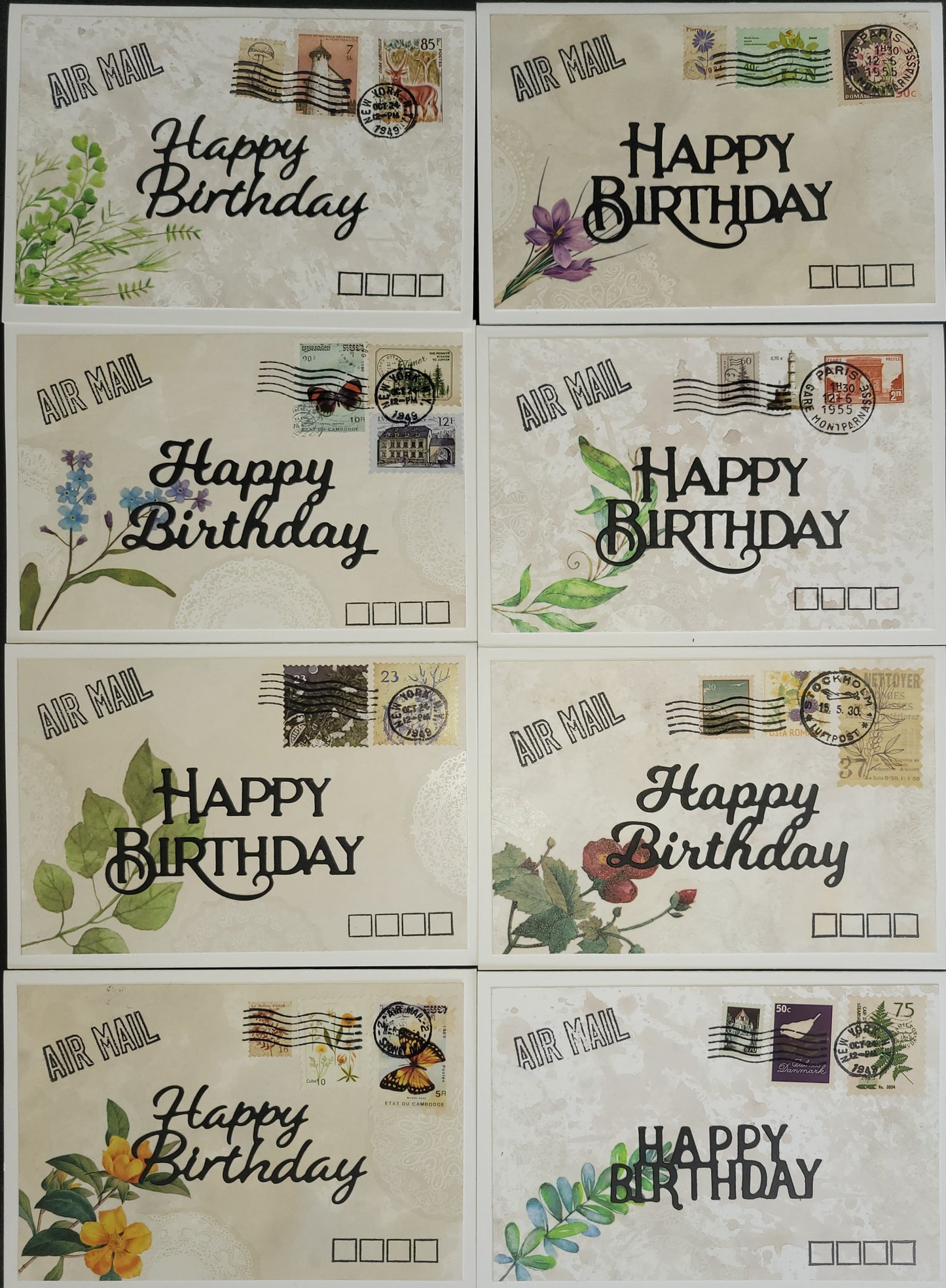 A6 Tea dyed Vintage Envelope Look Happy Birthday blank cards