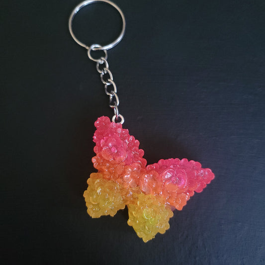3 colour flower butterfly Resin keyring - Bubbles and imperfections - Maker's One Takers