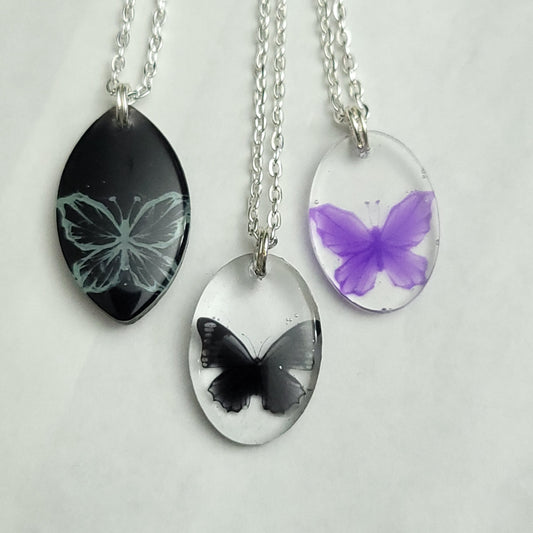 Butterfly Resin necklace - test & imperfections - Maker's One Takers