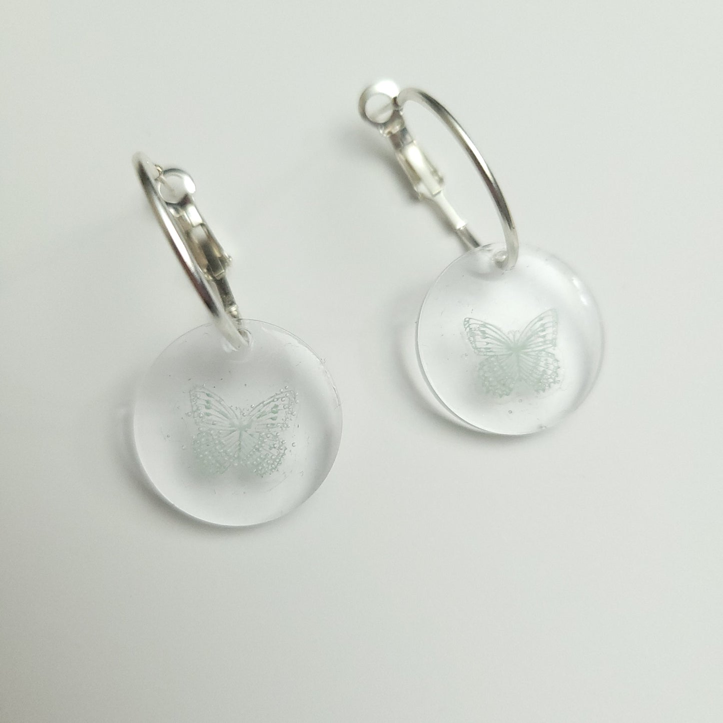 Circle mint green butterfly resin earrings- blend issue and imperfections - Maker's One Takers