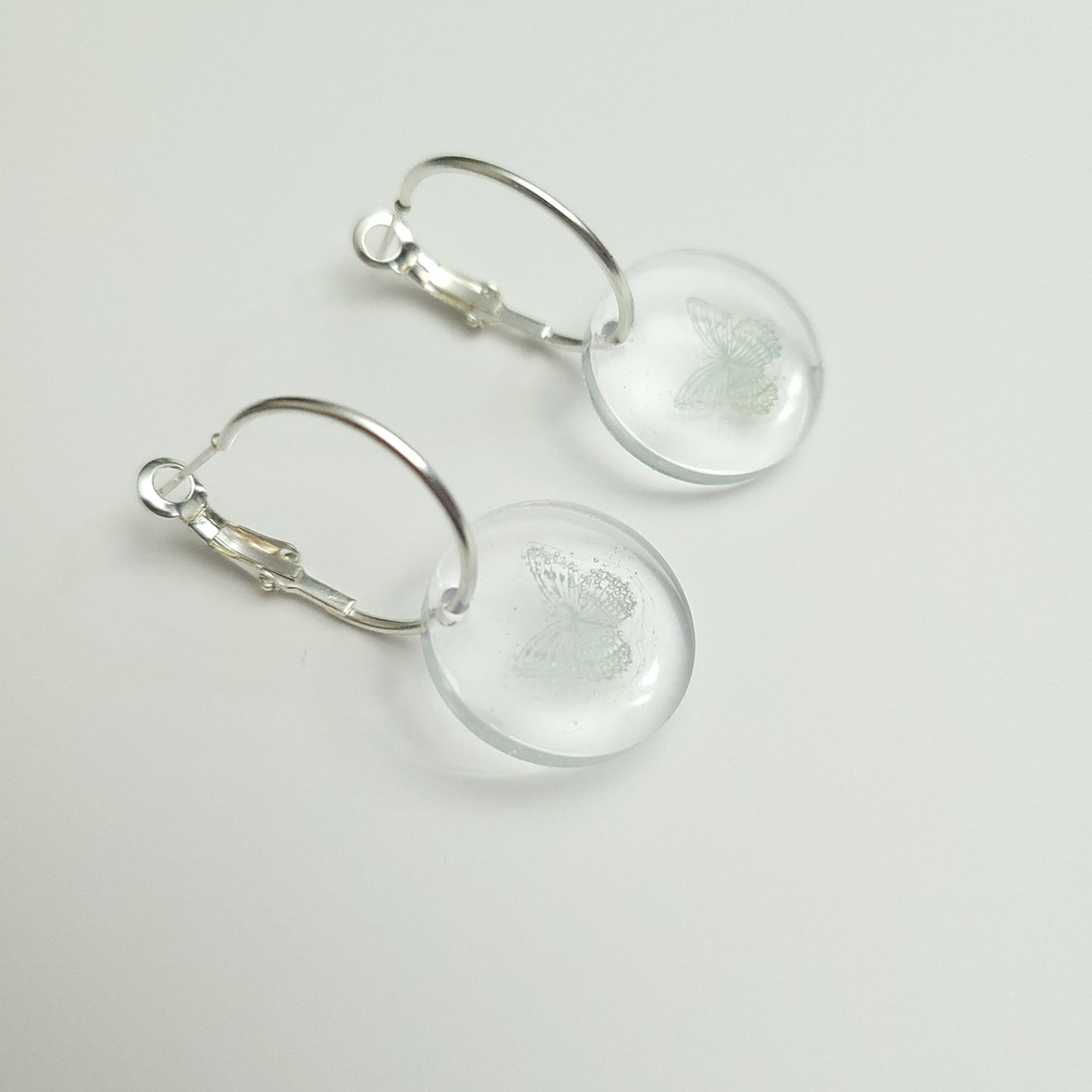 Circle mint green butterfly resin earrings- blend issue and imperfections - Maker's One Takers