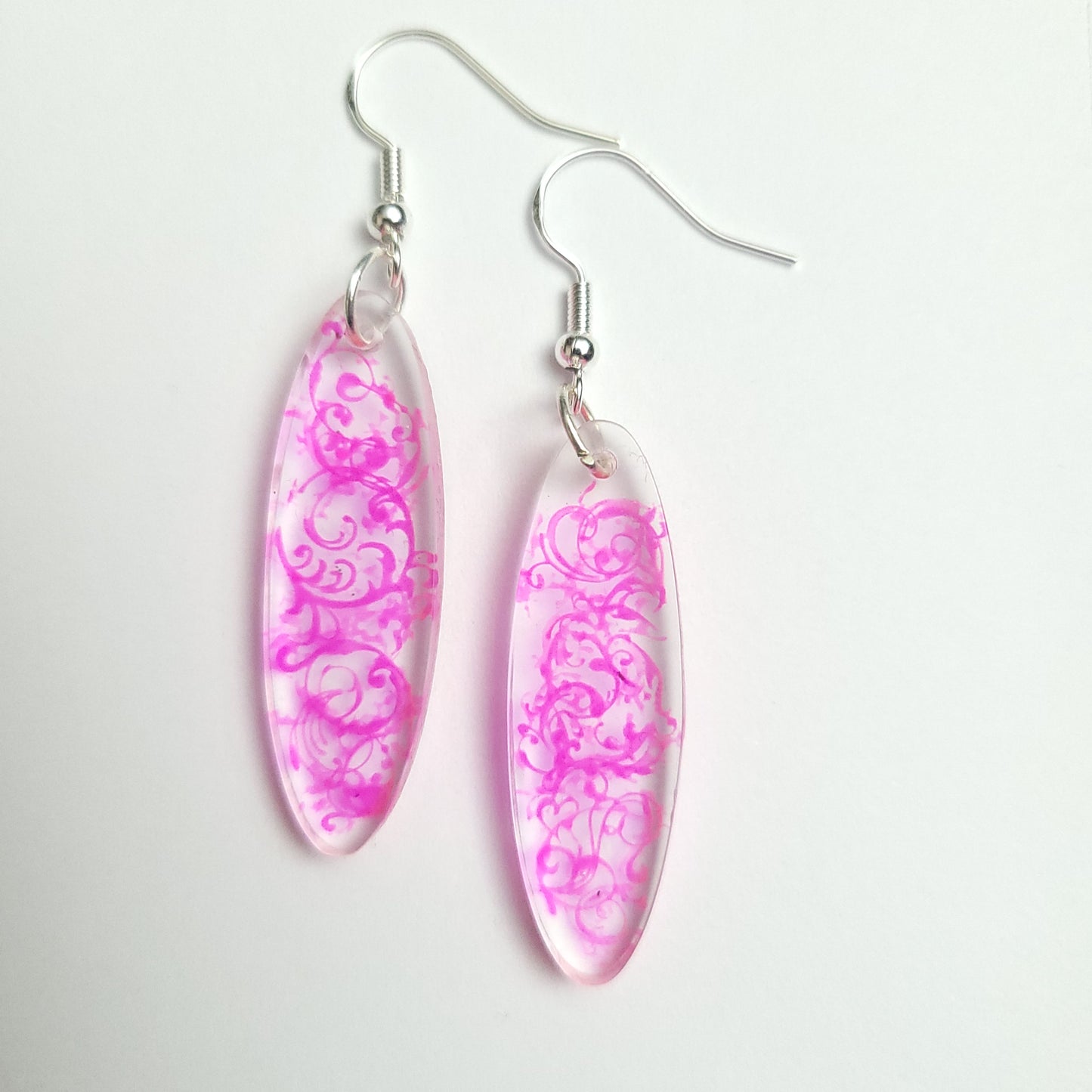 Filigree Resin Handmade Earrings - Black & Pink colours available
