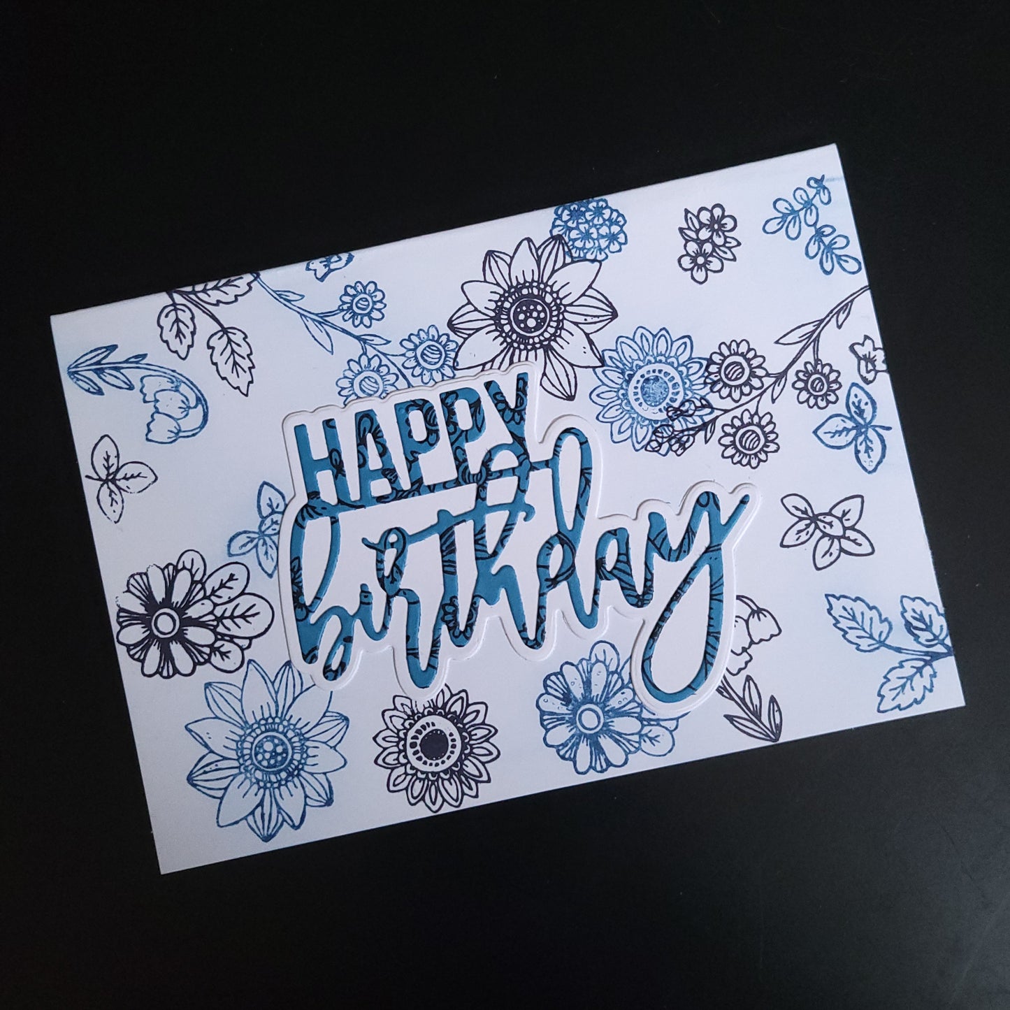 A6 Stamped Flower pattern Happy Birthday blank card