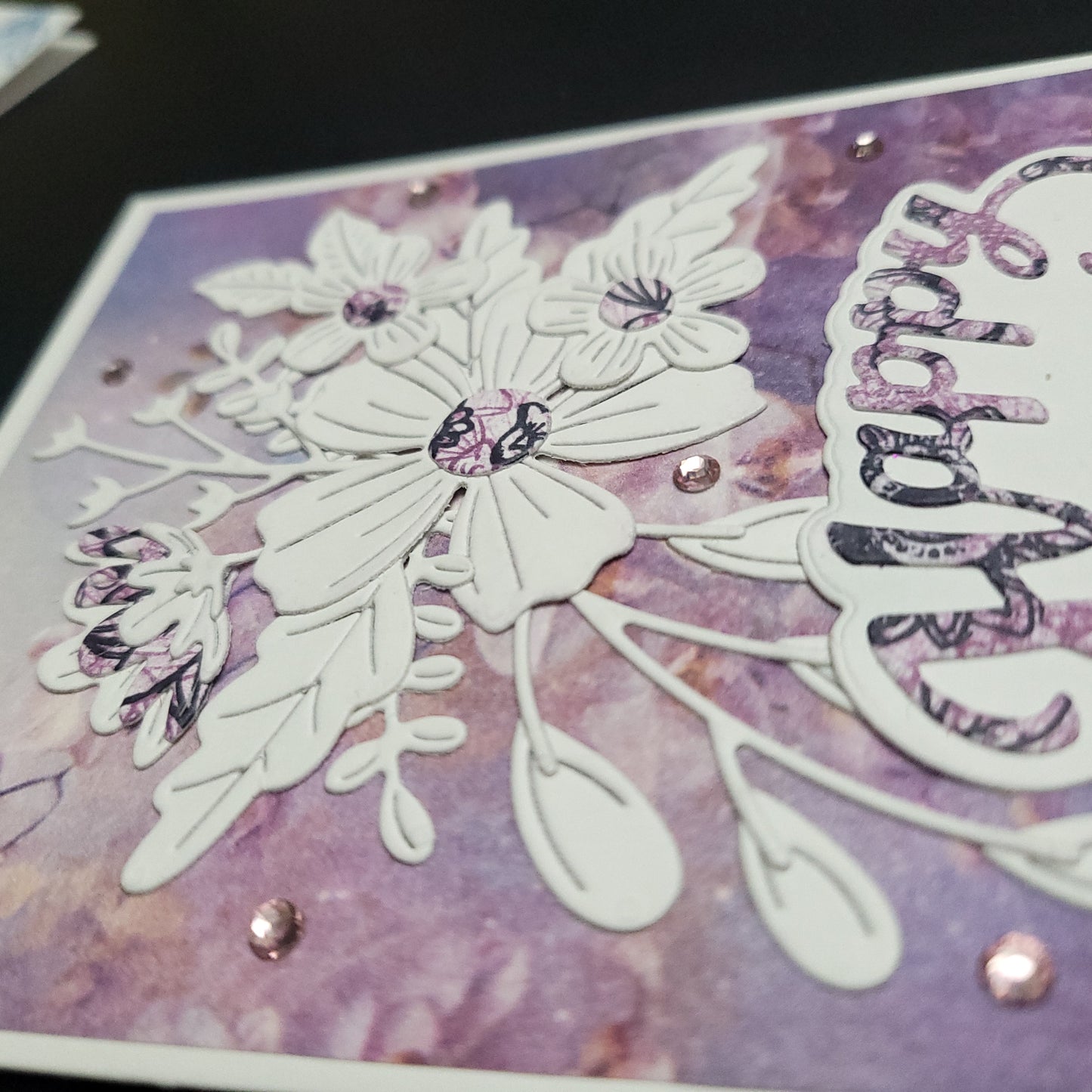 A6 Purple & White Floral Happy Birthday blank card - One of a Kind