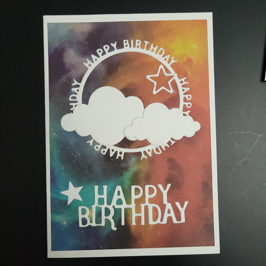 A6 Cloudy night Happy Birthday blank card - One of a Kind