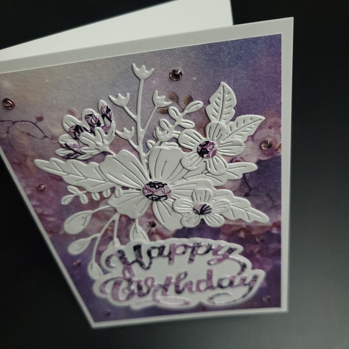 A6 Purple & White Floral Happy Birthday blank card - One of a Kind