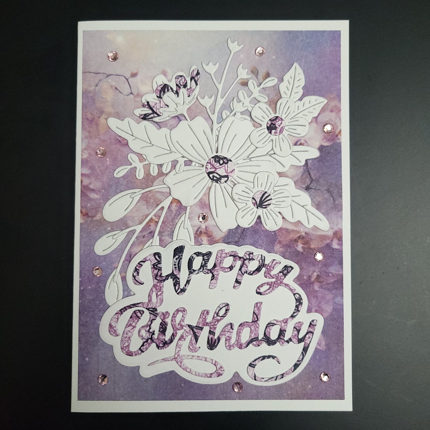 A6 Purple & White Floral Happy Birthday blank card - One of a Kind