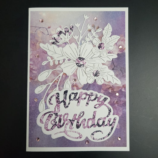 A6 Purple & White Floral Happy Birthday blank card - One of a Kind