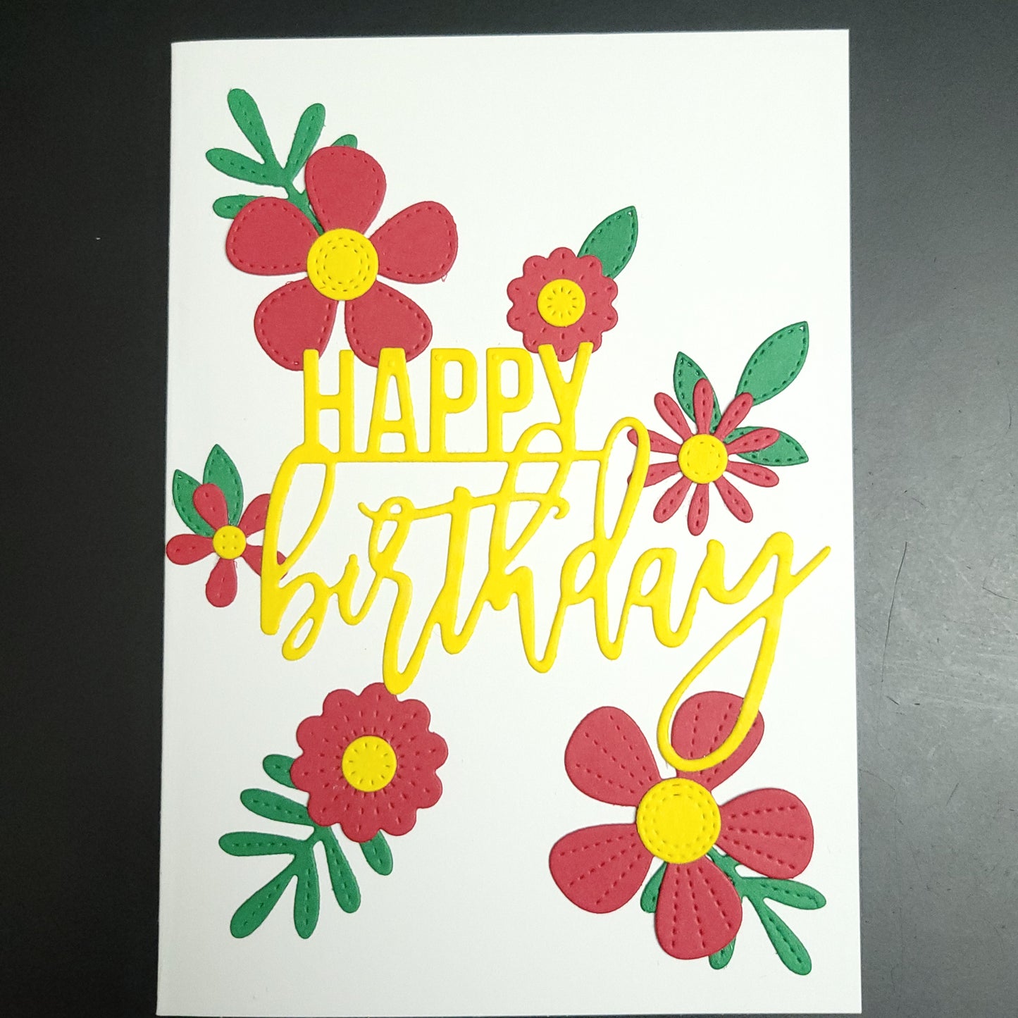 Stitched look Flower Happy Birthday blank cards (multiple designs)