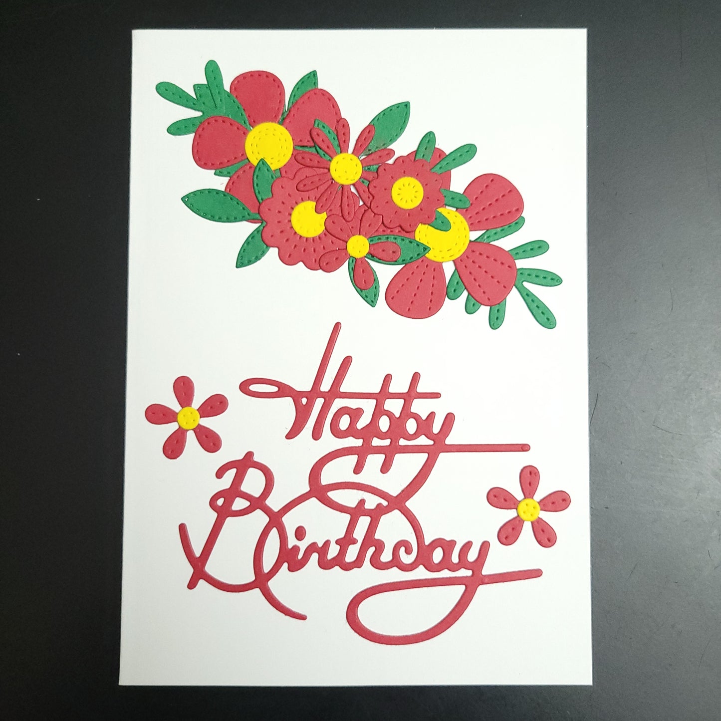 Stitched look Flower Happy Birthday blank cards (multiple designs)