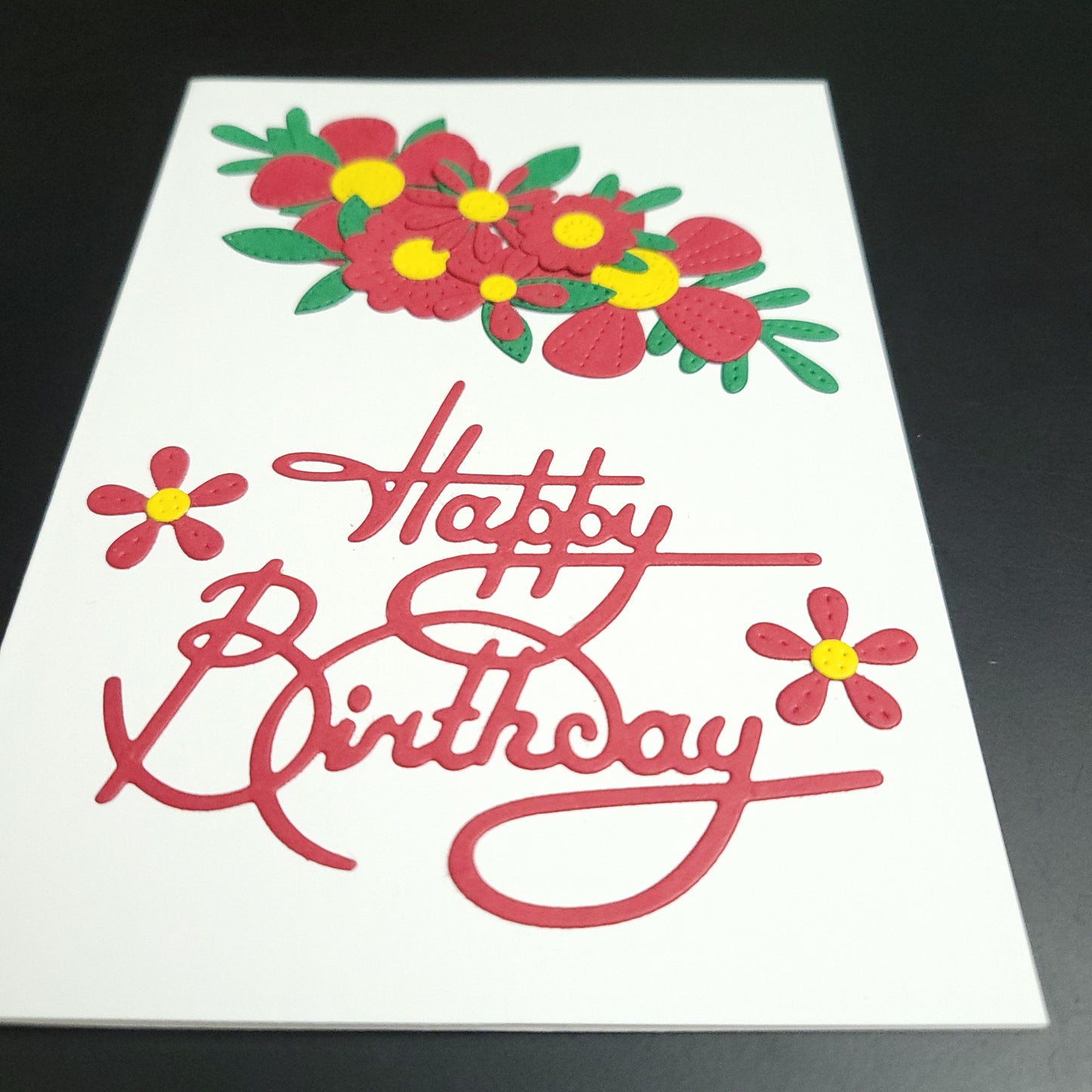 Stitched look Flower Happy Birthday blank cards (multiple designs)