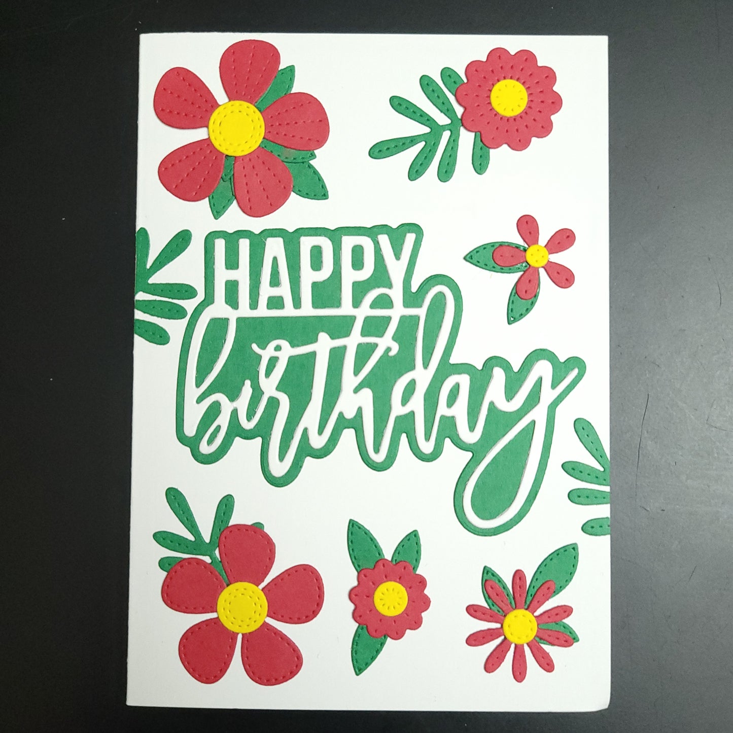 Stitched look Flower Happy Birthday blank cards (multiple designs)