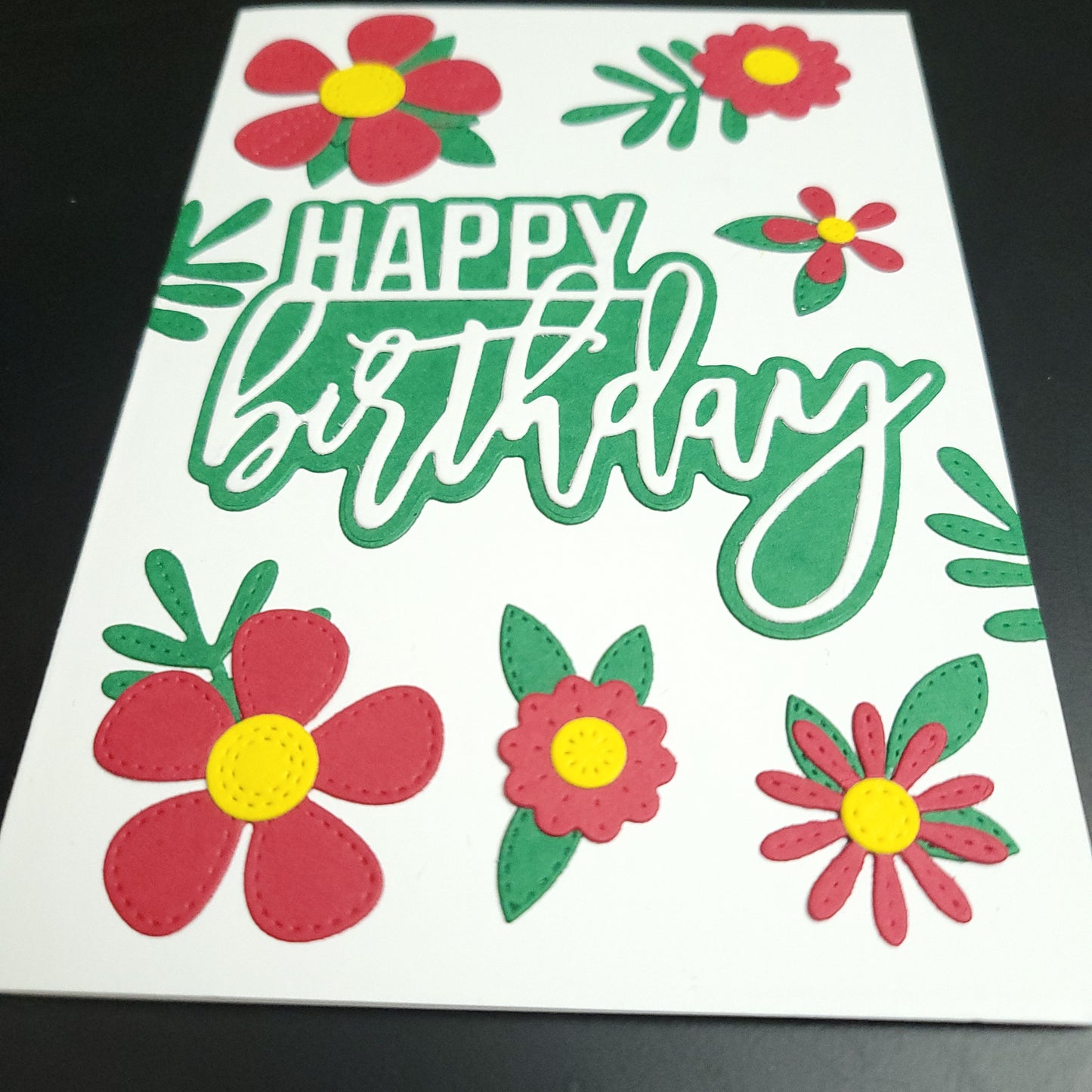 Stitched look Flower Happy Birthday blank cards (multiple designs)