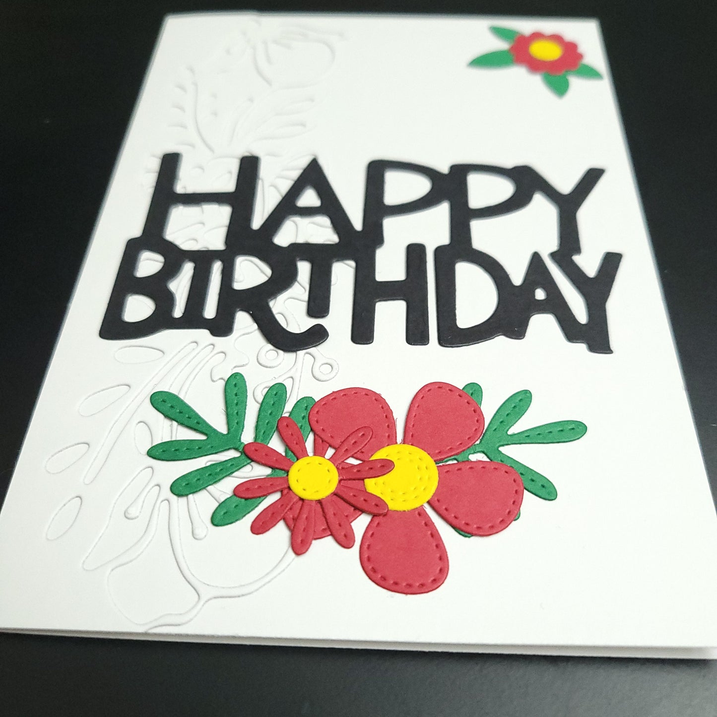 Stitched look Flower Happy Birthday blank cards (multiple designs)