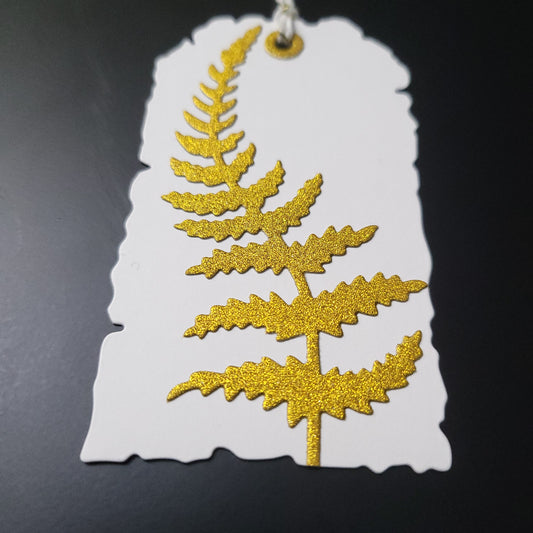 Single Gold Glitter Fern Gift Tag.