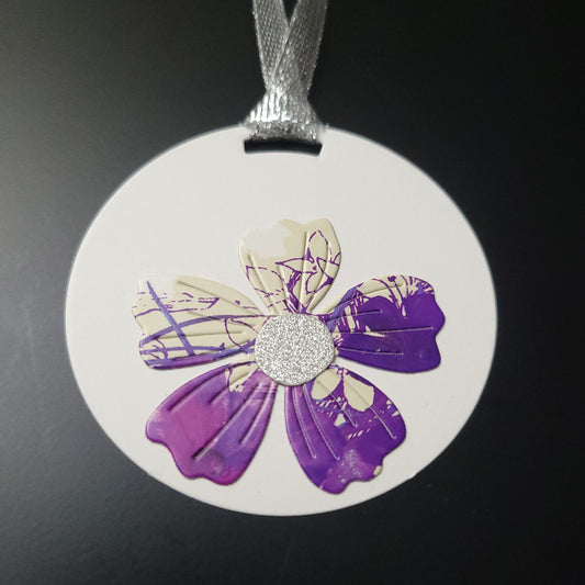Single Circle Purple Design Flower Gift Tag.
