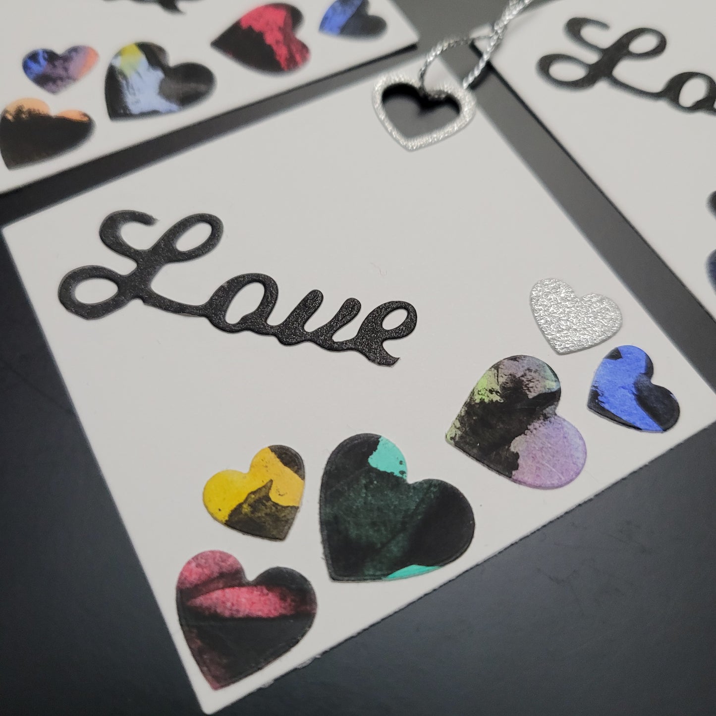 Single Square Diamond Painted Hearts Love Gift Tag.