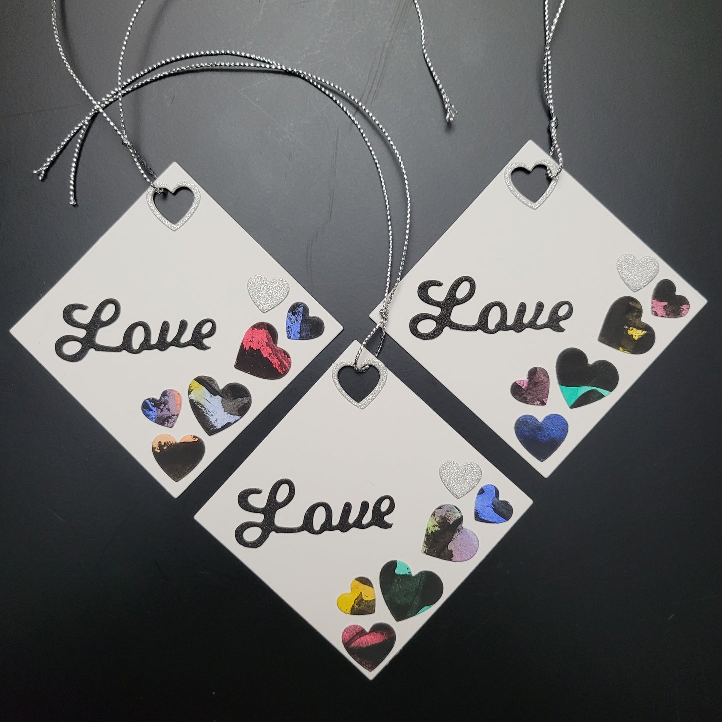 Single Square Diamond Painted Hearts Love Gift Tag.