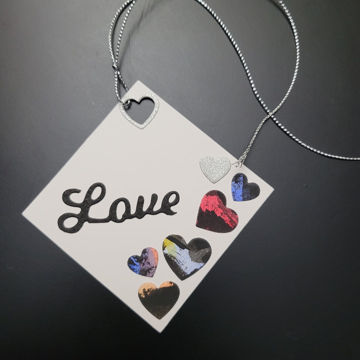 Single Square Diamond Painted Hearts Love Gift Tag.
