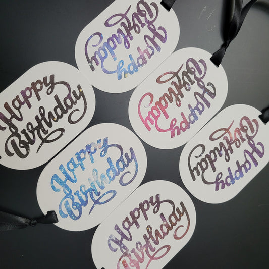 Single Oval Nebula Stars Happy Birthday Gift Tag.
