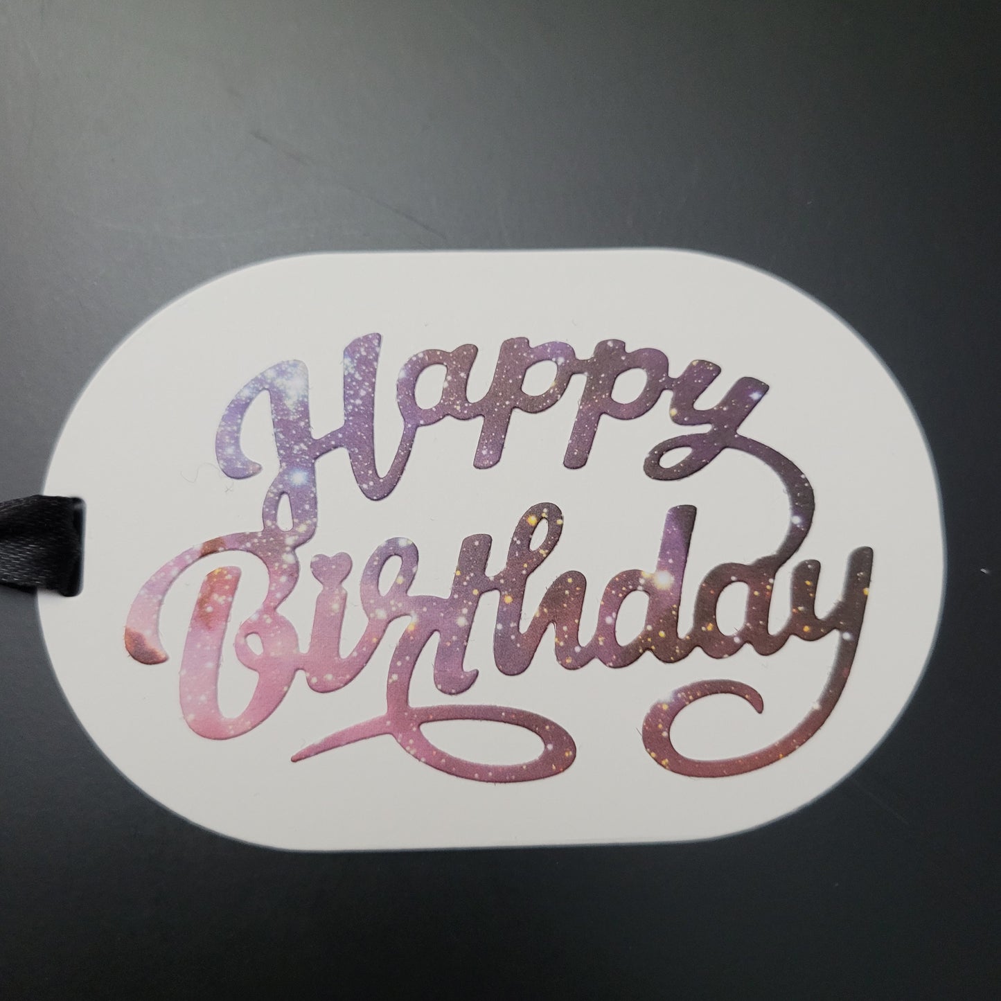 Single Oval Nebula Stars Happy Birthday Gift Tag.