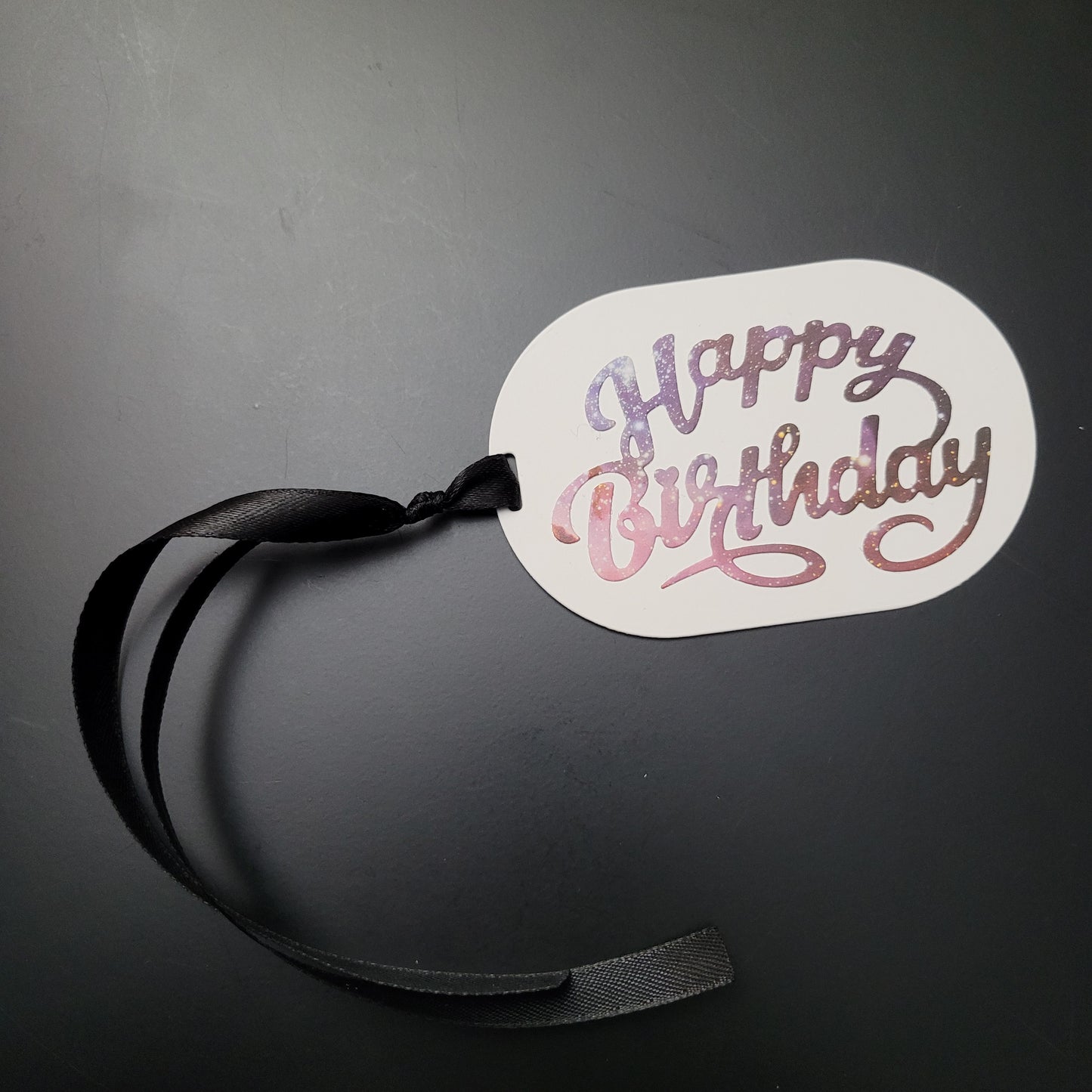 Single Oval Nebula Stars Happy Birthday Gift Tag.