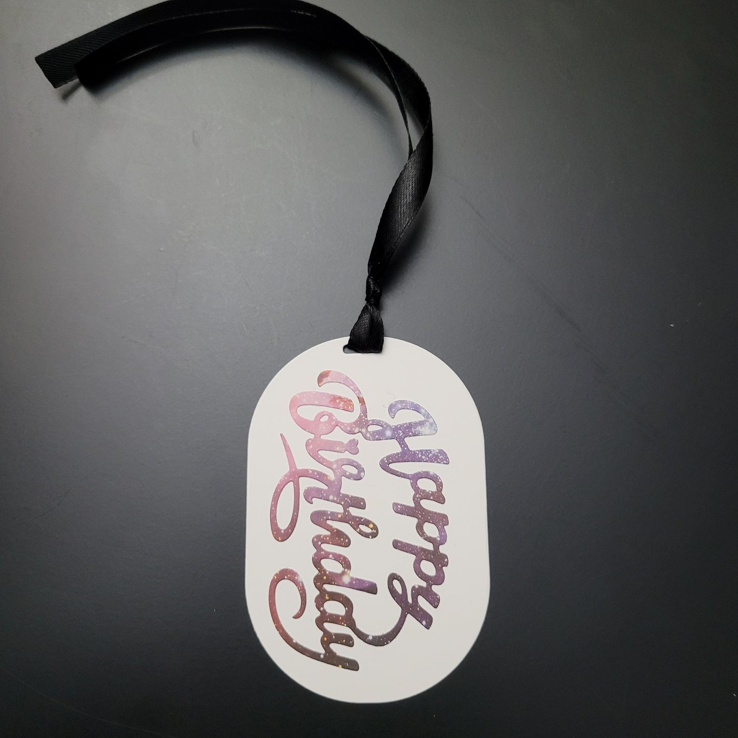 Single Oval Nebula Stars Happy Birthday Gift Tag.