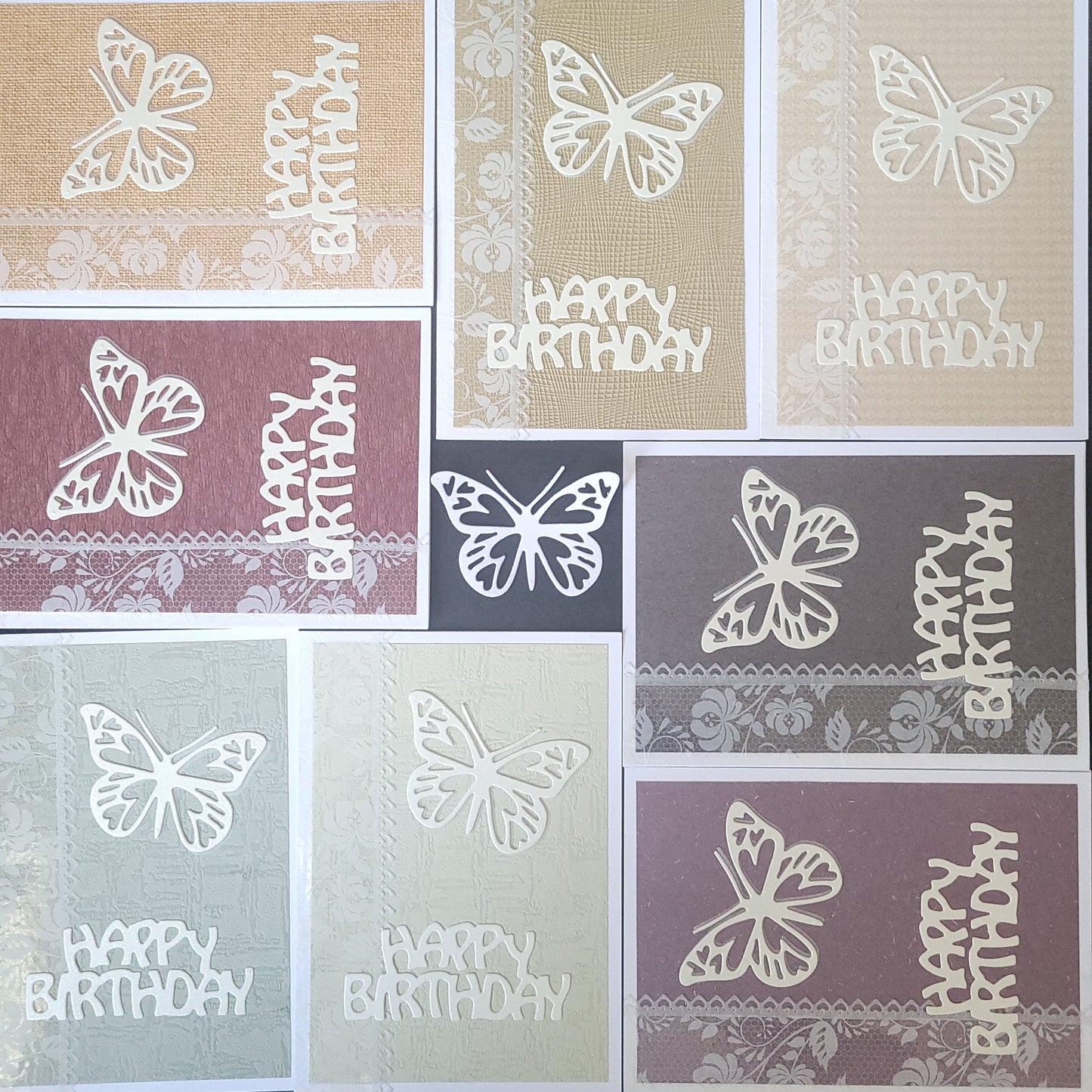 A6 Butterfly and Lace Happy Birthday blank card(Only one of each colour).