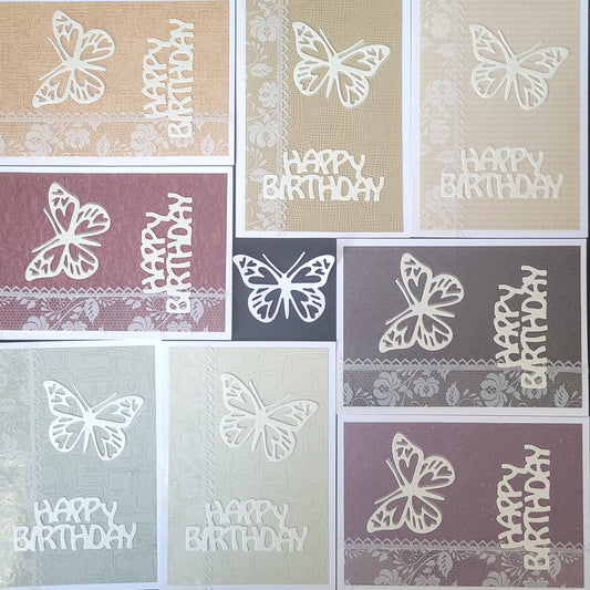 A6 Butterfly and Lace Happy Birthday blank card(Only one of each colour).