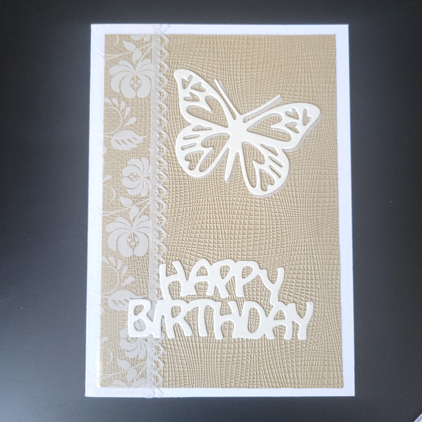 A6 Butterfly and Lace Happy Birthday blank card(Only one of each colour).