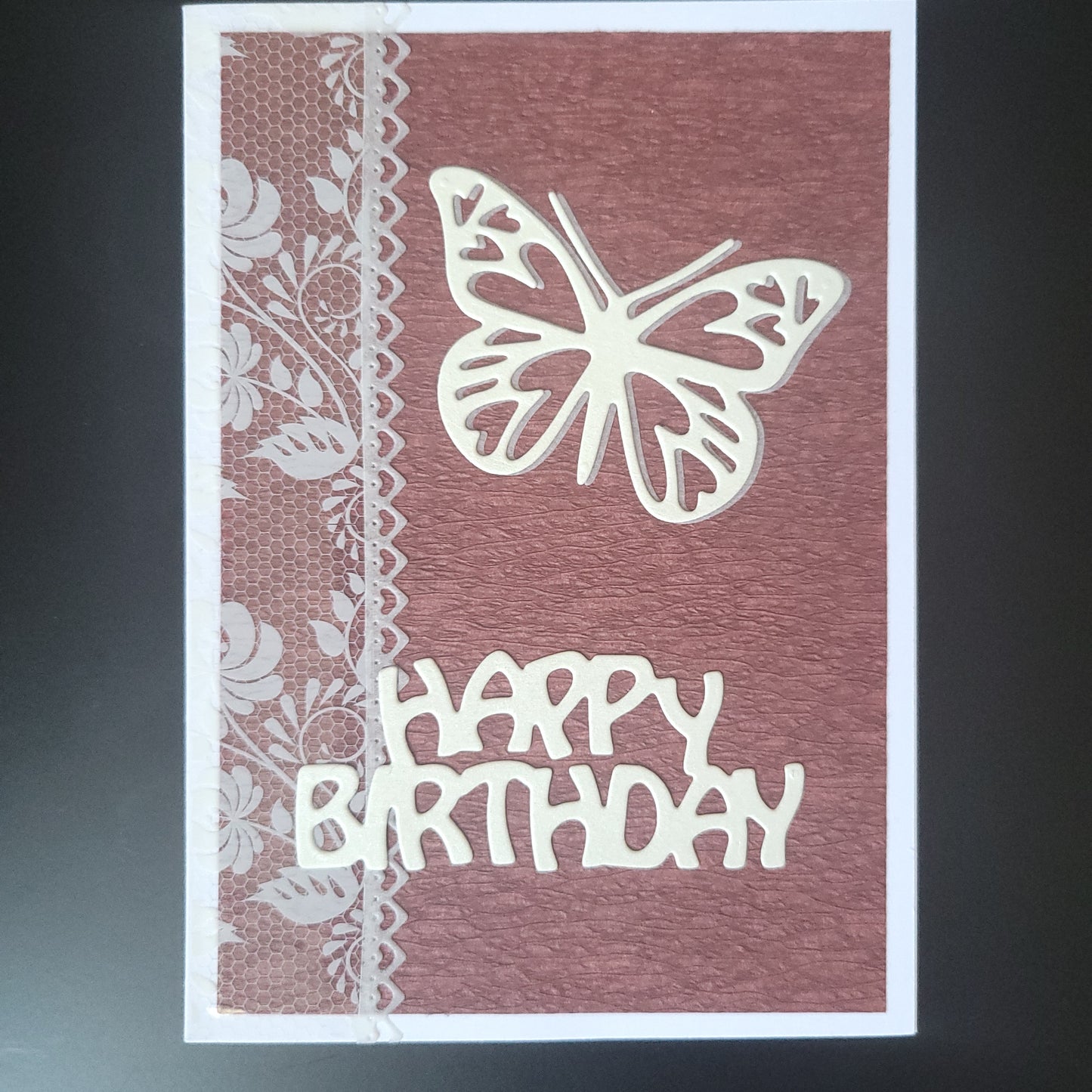 A6 Butterfly and Lace Happy Birthday blank card(Only one of each colour).