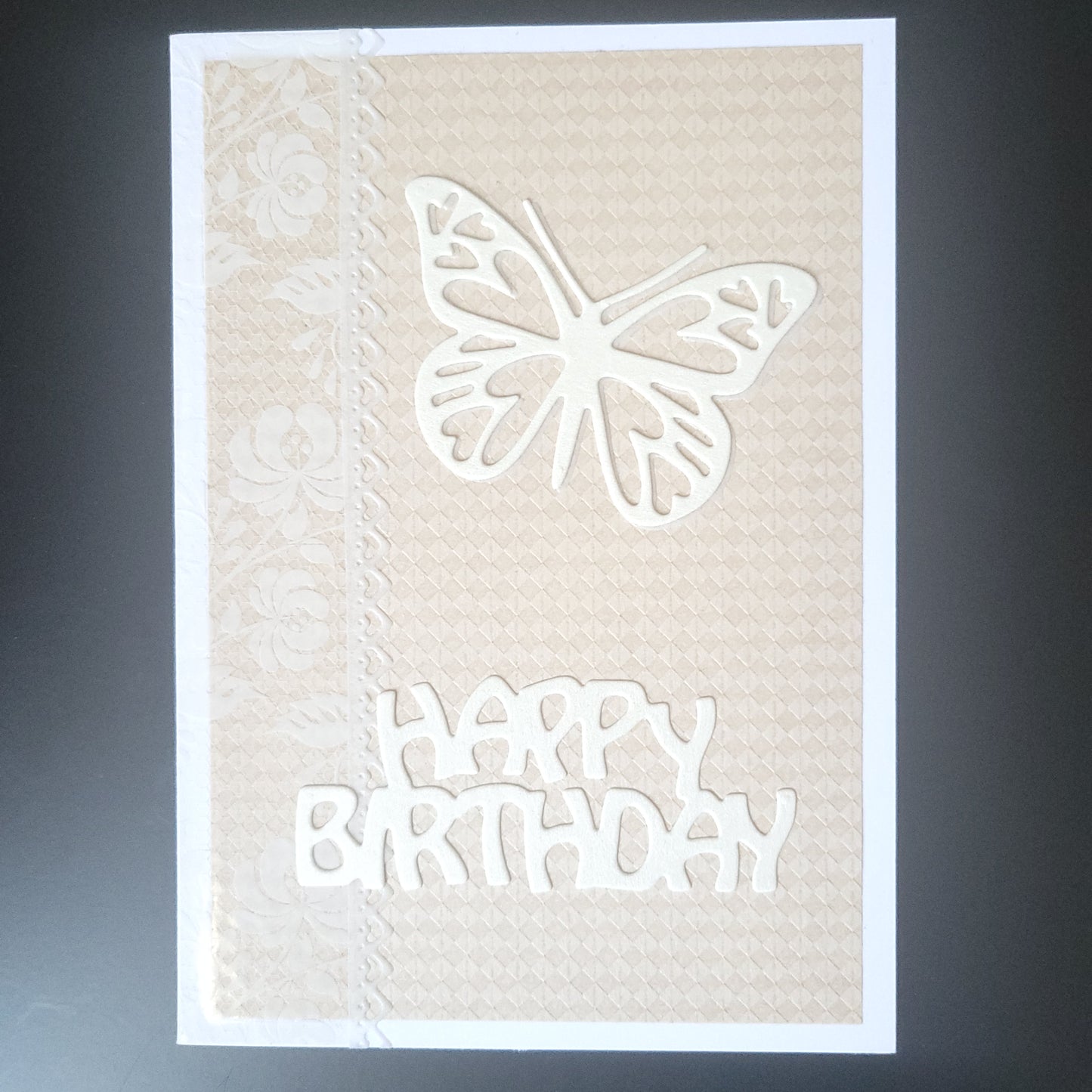 A6 Butterfly and Lace Happy Birthday blank card(Only one of each colour).