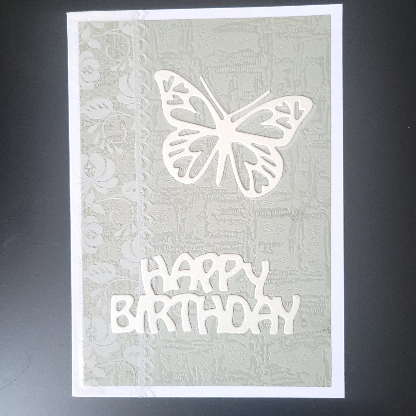 A6 Butterfly and Lace Happy Birthday blank card(Only one of each colour).