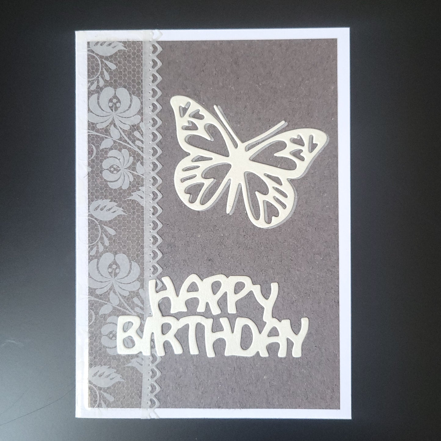 A6 Butterfly and Lace Happy Birthday blank card(Only one of each colour).