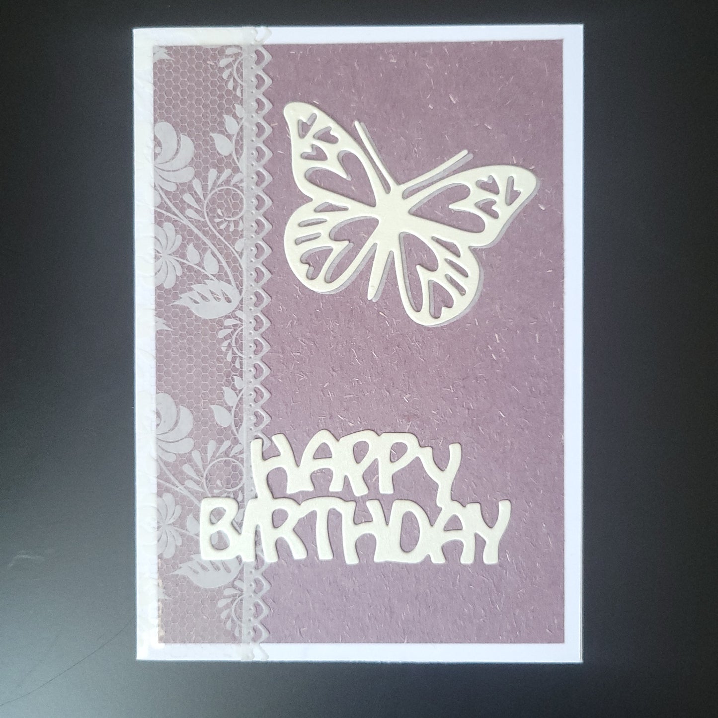 A6 Butterfly and Lace Happy Birthday blank card(Only one of each colour).