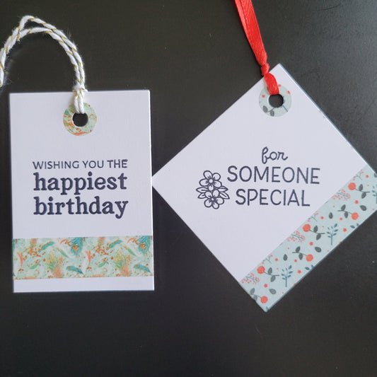 Single Stamped Washi Birthday Gift Tag