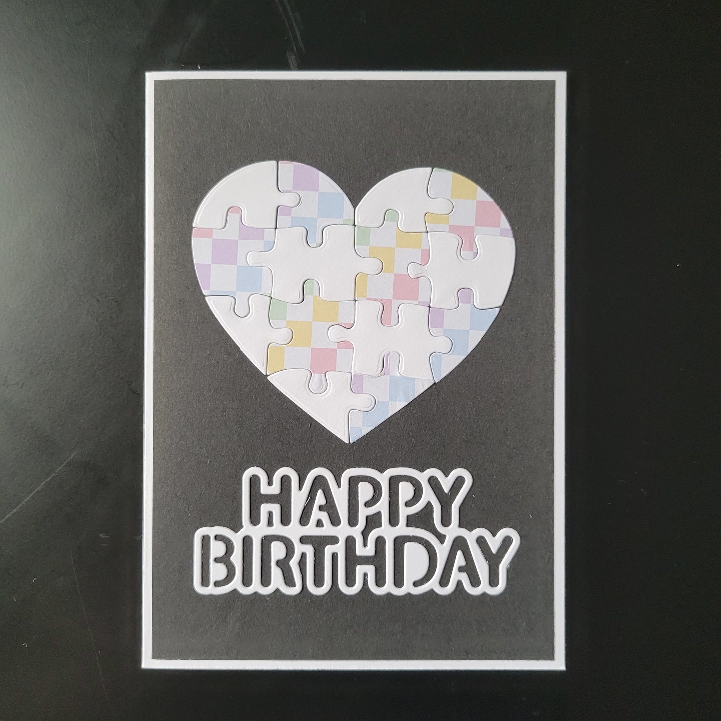 A6 Checkerboard Zigsaw Puzzle Happy Birthday Outline blank card