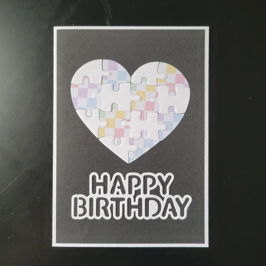 A6 Checkerboard Zigsaw Puzzle Happy Birthday Outline blank card