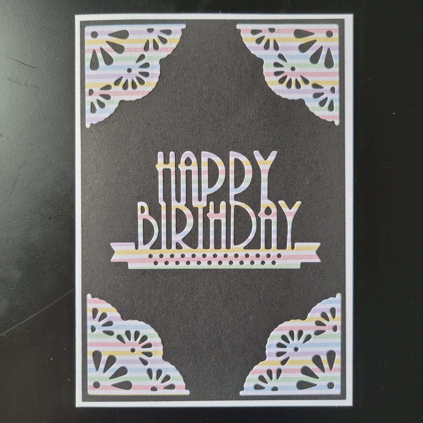 A6 One of a kind Art Deco Pastel Stripe Happy Birthday blank card