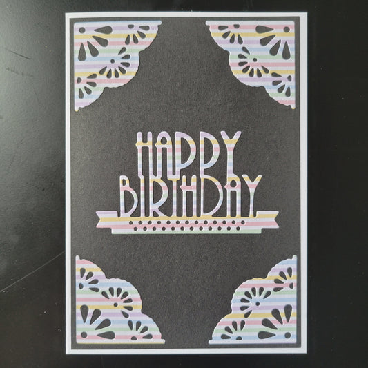 A6 One of a kind Art Deco Pastel Stripe Happy Birthday blank card