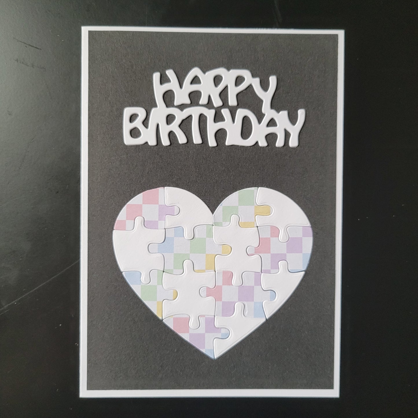 A6 Checkerboard Zigsaw Puzzle Happy Birthday blank card