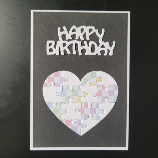 A6 Checkerboard Zigsaw Puzzle Happy Birthday blank card