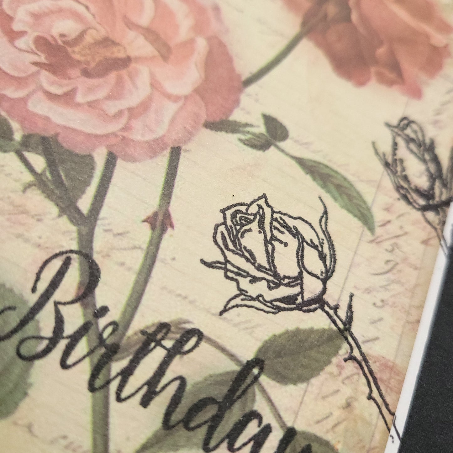 A6 Pink Rose vintage style hand stamped blank card