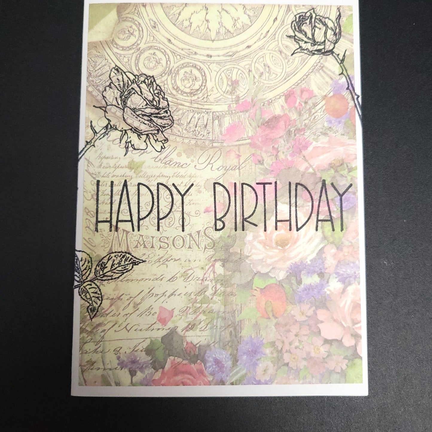 A6 French Garden vintage style hand stamped blank card