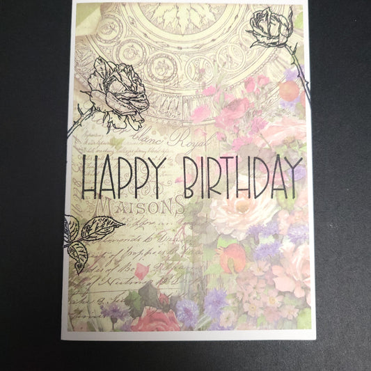 A6 French Garden vintage style hand stamped blank card