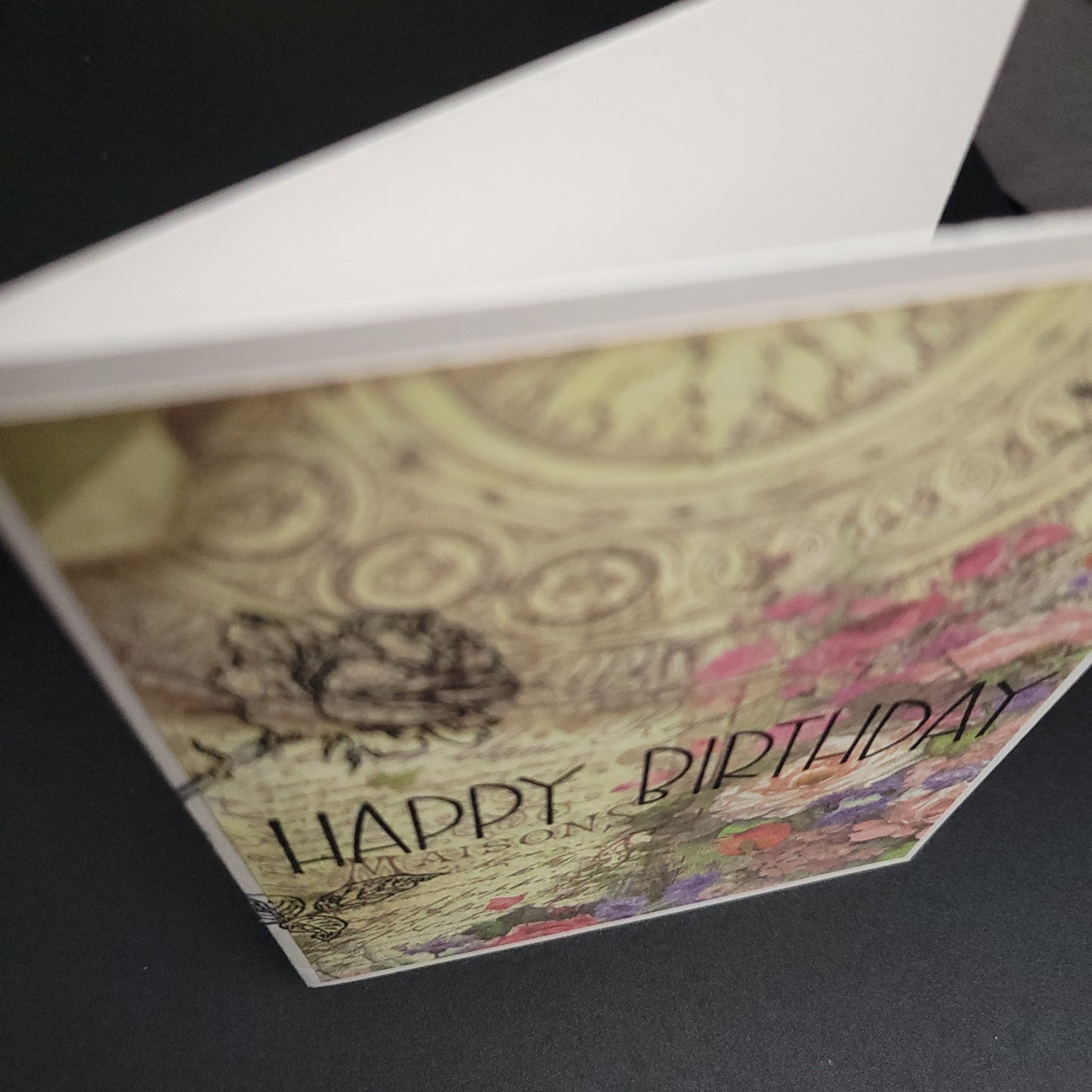 A6 French Garden vintage style hand stamped blank card